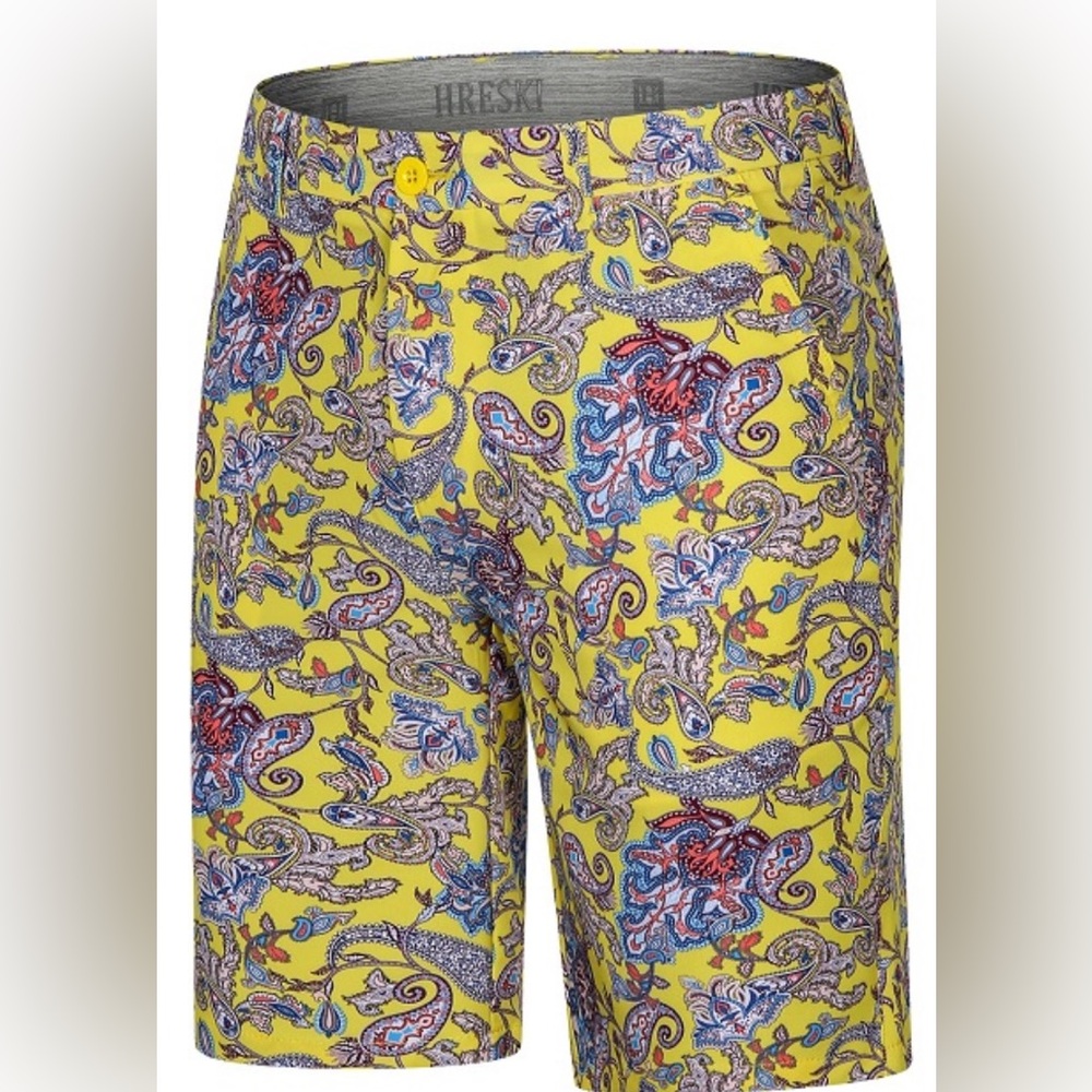 NWOT- Hreski-‎ Yellow Paisley Golf shorts- 40